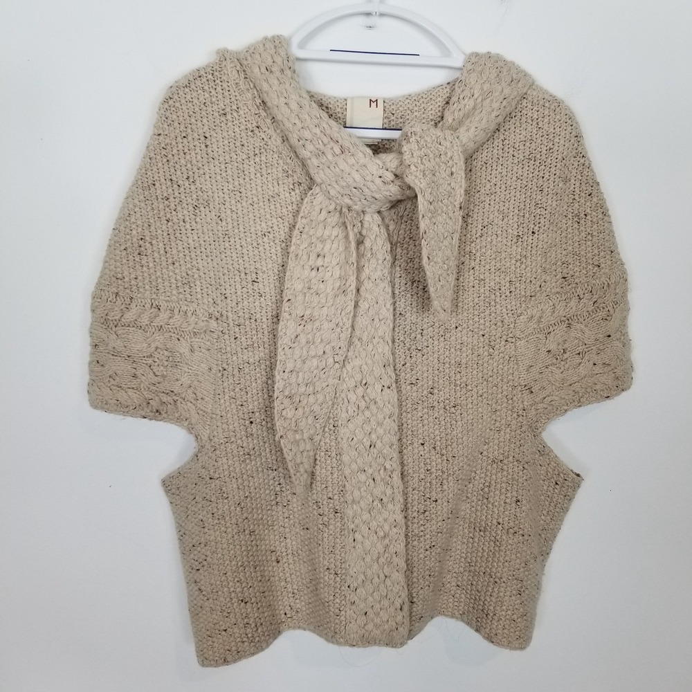Anthropologie Far Away From‎ Wool Blend Knit Hooded Short Sleeve Cardigan Sz M